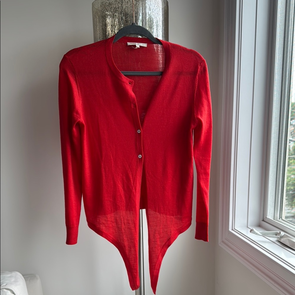 Maje Red Knit Cardigan Sweater V-Neck